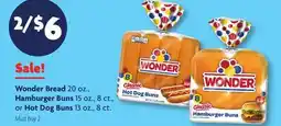 Family Dollar Wonder Bread 20 oz., Hamburger Buns 15 oz., 8 ct., or Hot Dog Buns 13 oz., 8 ct offer