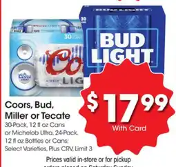 Ralphs Coors, Bud, Miller or Tecate offer