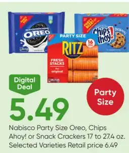 Stater Bros Nabisco Party Size Oreo, Chips Ahoy! or Snack Crackers offer