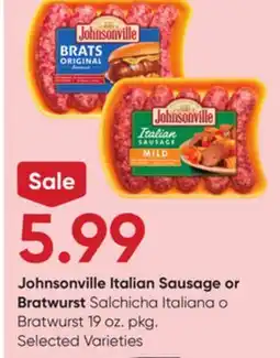 Stater Bros Johnsonville Italian Sausage or Bratwurst offer