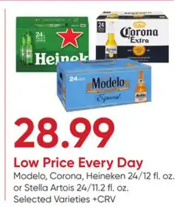 Stater Bros Modelo, Corona, Heineken 24/12 fl. oz. or Stella Artois 24/11.2 fl. oz offer