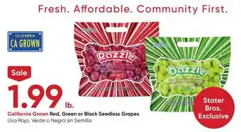 Stater Bros Red, Green or Black Seedless Grapes offer