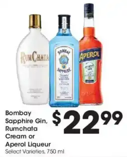 Kroger Bombay Sapphire Gin, Rumchata Cream or Aperol Liqueur offer