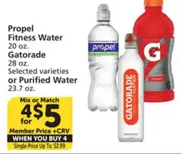 Albertsons Propel Fitness Water 20 oz. Gatorade 28 oz. or Purified Water 23.7 oz offer