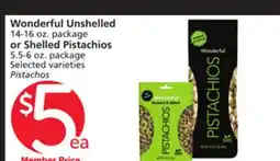 Albertsons Wonderful Unshelled 14-16 oz. package or Shelled Pistachios 5.5-6 oz. package offer