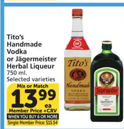 Vons Tito's Handmade Vodka or Jägermeister Herbal Liqueur offer