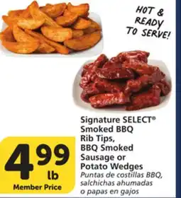 Albertsons Signature SELECT Smoked BBQ Rib Tips, BBQ Smoked Sausage or Potato Wedges offer