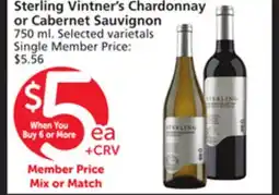 Vons Sterling Vintner's Chardonnay or Cabernet Sauvignon offer