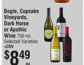 Smart & Final Bogle, Cupcake Vineyards, Dark Horse or Apothic Wine offer