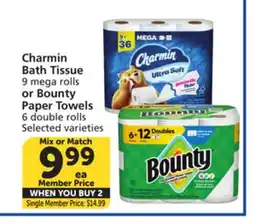 Albertsons Charmin Bath Tissue 9 mega rolls or Bounty Paper Towels 6 double rolls offer