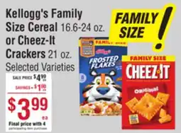 Smart & Final Kellogg's Family Size Cereal or Cheez-It Crackers offer