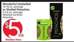 Vons Wonderful Unshelled 14-16 oz. package or Shelled Pistachios 5.5-6 oz. package offer