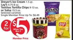 Vons Dreyer's Ice Cream 1.5 qt. Lay's 4.75-8 oz. Tostitos Tortilla Chips 9-13 oz. or Salsa 15.5 oz offer