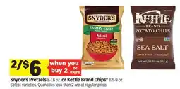 Meijer Snyder's Pretzels 8-16 oz. or Kettle Brand Chips* 6.5-9 oz offer