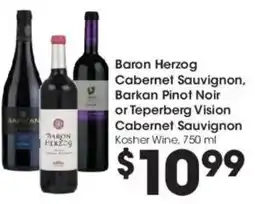 Kroger Baron herzog cabernet sauvignon, barkan pinot noir or teperberg vision cabernet sauvignon offer