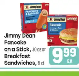 Tony’s Fresh Market Jimmy Dean Pancake on a Stick 30 oz or Breakfast Sandwiches 8 ct offer