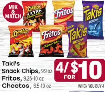 Tony’s Fresh Market Taki's Snack Chips, Fritos or Cheetos offer