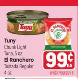 Tony’s Fresh Market Tuny Chunk Light Tuna, 5 oz El Ranchero Tostada Regular 4 oz offer