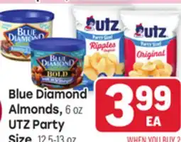 Tony’s Fresh Market Blue Diamond Almonds, 6oz UTZ Party Size, 12.5-13oz offer