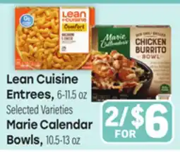 Tony’s Fresh Market Lean Cuisine Entrees, 6-11.5 oz, Marie Calendar Bowls, 10.5-13 oz offer