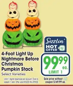 Jewel-Osco 4-Foot Light Up Nightmare Before Christmas Pumpkin Stack offer