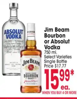 Jewel-Osco Jim Beam Bourbon or Absolut Vodka offer