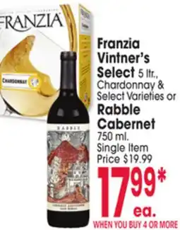 Jewel-Osco Franzia Vintner's Select 5 ltr., Chardonnay & Select Varieties or Rabble Cabernet 750 ml offer