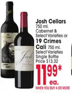 Jewel-Osco Josh Cellars 750 ml, 19 Crimes Cali 750 ml offer