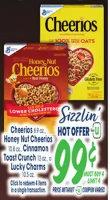 Jewel-Osco Cheerios 8.9 oz., Honey Nut Cheerios 10.8 oz., Cinnamon Lucky Charms 10.5 oz offer
