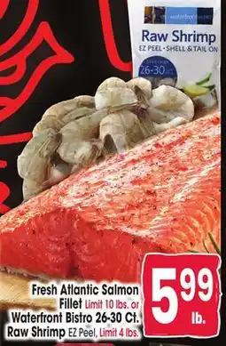 Jewel-Osco Fresh Atlantic Salmon Fillet or Waterfront Bistro 26-30 Ct. Raw Shrimp EZ Peel offer