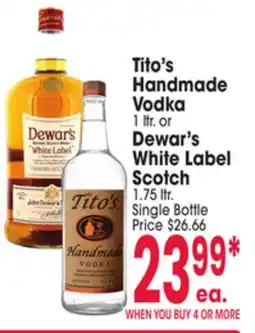 Jewel-Osco Tito's Handmade Vodka 1 ltr. or Dewar's White Label Scotch 1.75 ltr offer