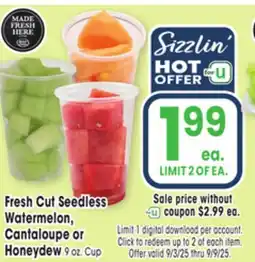 Jewel-Osco Fresh Cut Seedless Watermelon, Cantaloupe or Honeydew offer