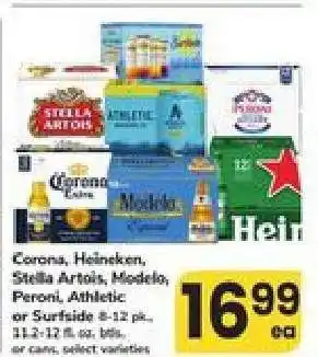 Safeway Corona, Heineken, Stella Artois, Modelo, Peroni, Athletic, or Surfside offer