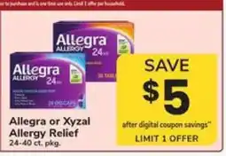 Safeway Allegra or Xyzal Allergy Relief offer