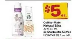Safeway Coffee-Mate Natural Bliss or Starbucks Coffee Creamer offer