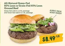 Sprouts Farmers Market All-Natural Grass-Fed 85% Lean or Grain-Fed 93% Lean Ground Beef offer