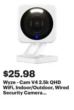 Best Buy Wyze - Cam V4 2.5k QHD WiFi, Indoor/Outdoor, Wired Security Camera with Color Night Vision - White offer