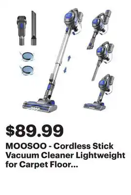 Best Buy MOOSOO - Cordless Stick Vacuum Cleaner Lightweight for Carpet Floor Pet Hair Home XL-618A - Blue offer