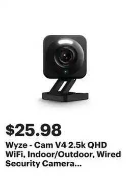 Best Buy Wyze - Cam V4 2.5k QHD WiFi, Indoor/Outdoor, Wired Security Camera with Color Night Vision - Black offer