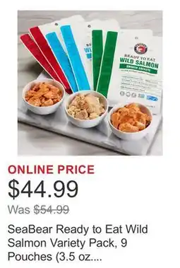 Costco SeaBear Ready to Eat Wild Salmon Variety Pack, 9 Pouches (3.5 oz. each) offer