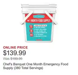Costco Chef's Banquet One Month Emergency Food Supply (380 Total Servings) offer
