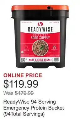Costco ReadyWise 94 Serving Emergency Protein Bucket (94Total Servings) offer