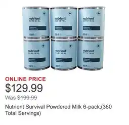 Costco Nutrient Survival Powdered Milk 6-pack,(360 Total Servings) offer