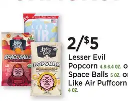 Heinen's Lesser Evil Popcorn 4.6-6.4 OZ. or Space Balls 5 OZ. or Like Air Puffcorn 4 OZ offer