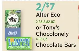 Heinen's Alter Eco 2.65-2.82 OZ. or Tony's Chocolonely 6.35 OZ. Chocolate Bars offer
