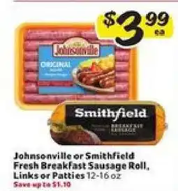 Winn Dixie Johnsonville or Smithfield Fresh Breakfast Sausage Roll, Links or Patties offer