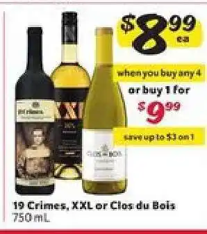 Winn Dixie 19 Crimes, XXL or Clos du Bois offer