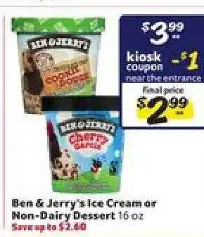 Winn Dixie Ben & Jerry's Ice Cream or Non-Dairy Dessert offer