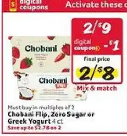 Winn Dixie Chobani Flip, Zero Sugar or Greek Yogurt offer