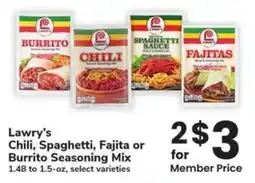 Albertsons Lawry's chili, spaghetti, fajita or burrito seasoning mix offer